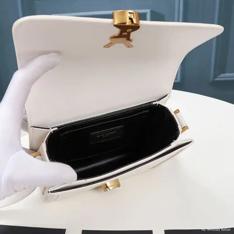 CHEAP Gold Satchel Laurent Leather Box Saint Small In Solferino White 0416